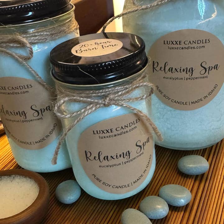 LUXXE Candles - Wholesale Jar/Filled Candle - Relaxing Spa Eucalyptus and Mint Candle | Organic Soy Candle1