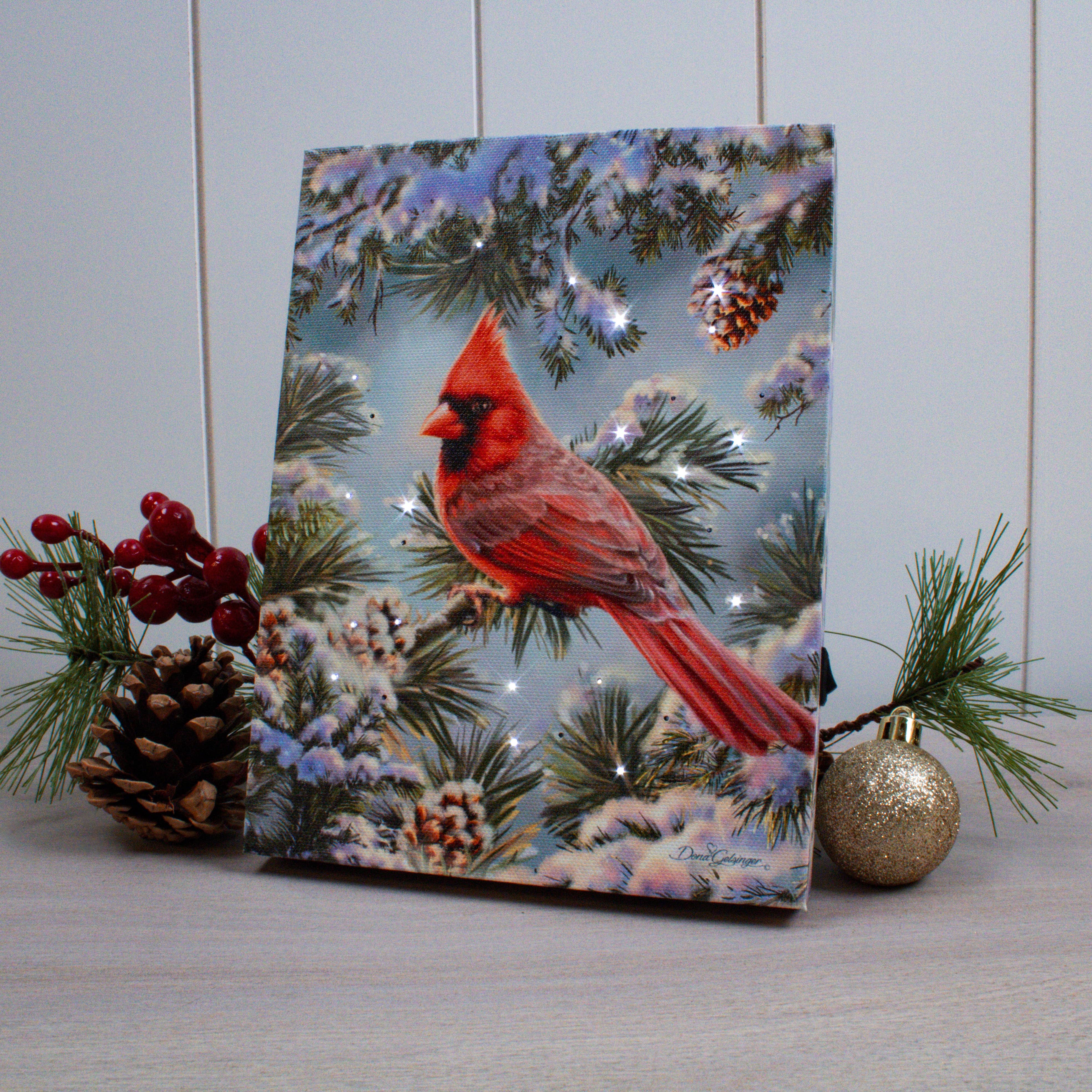 Glow Decor - Wholesale Christmas Decoration - Snowy Pine Cardinal 8x6 Lighted Tabletop Canvas2