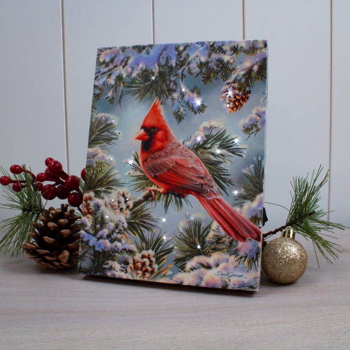 Glow Decor - Wholesale Christmas Decoration - Snowy Pine Cardinal 8x6 Lighted Tabletop Canvas2