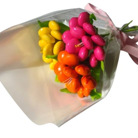 Mini bouquet 3 peonie in confetti al cioccolato per la vendita all'ingrosso da parte di Fleurs-Thés en chocolat