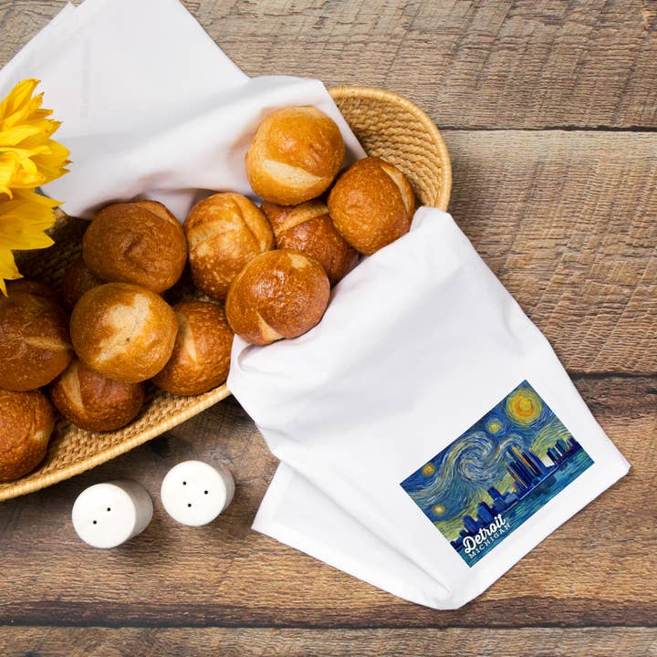 Lantern Press - Vendita all'ingrosso Strofinacci - CANOVACCIO BIOLOGICO Detroit, Michigan, serie Starry Night7