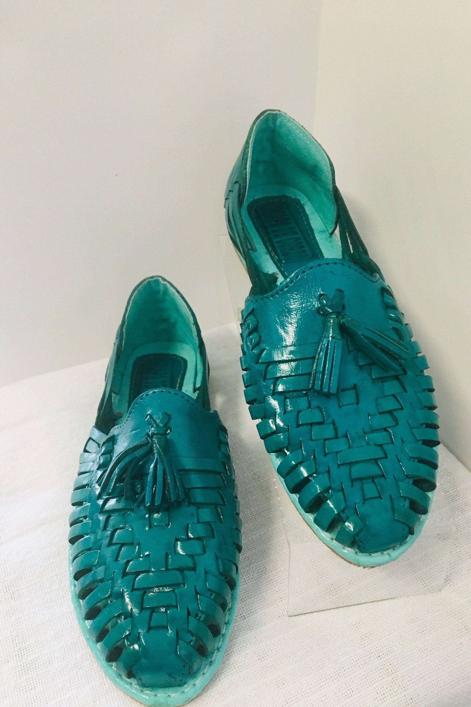 Cielito Lindo - Wholesale Sandals - Women's - Mexican Handmade Leather Sandals Turquoise with tassels0