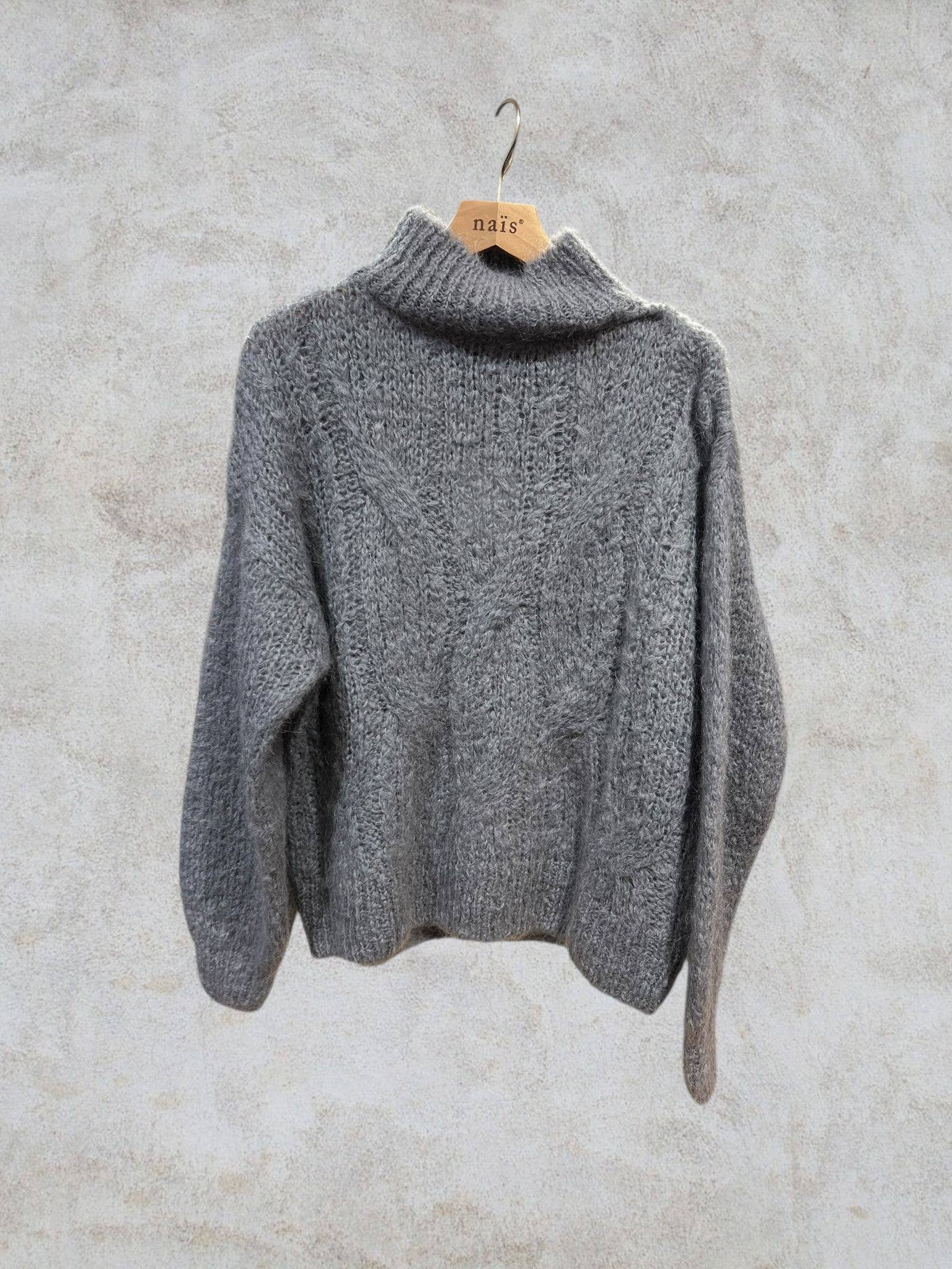 NAÏS PARIS – Pulôver - Mulher por atacado – Camisola de gola alta oversize com padrão entrançado 55% mohair3