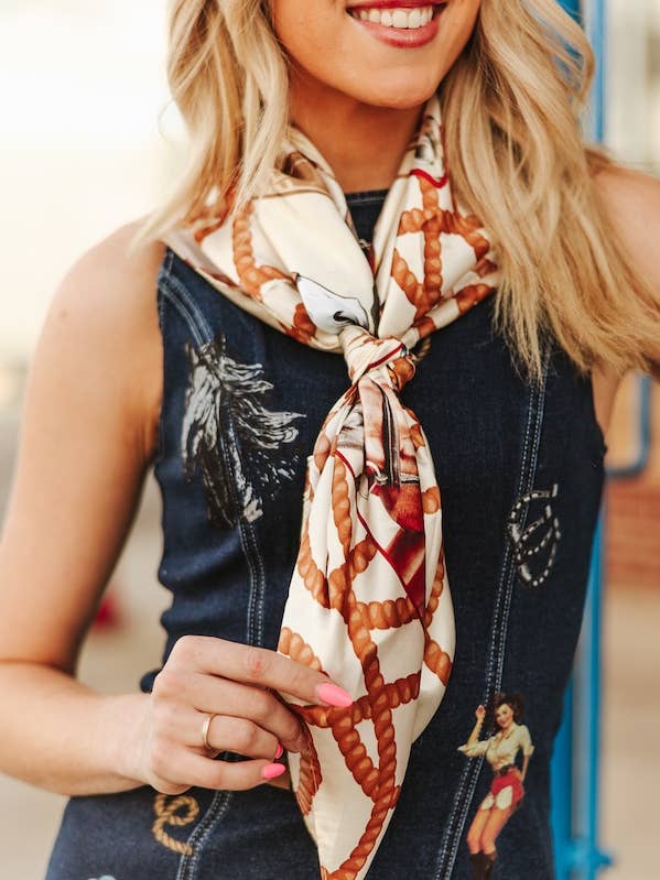 Cream Rope Horse Printed Wild Rag for wholesale by LUCKY & BLESSED