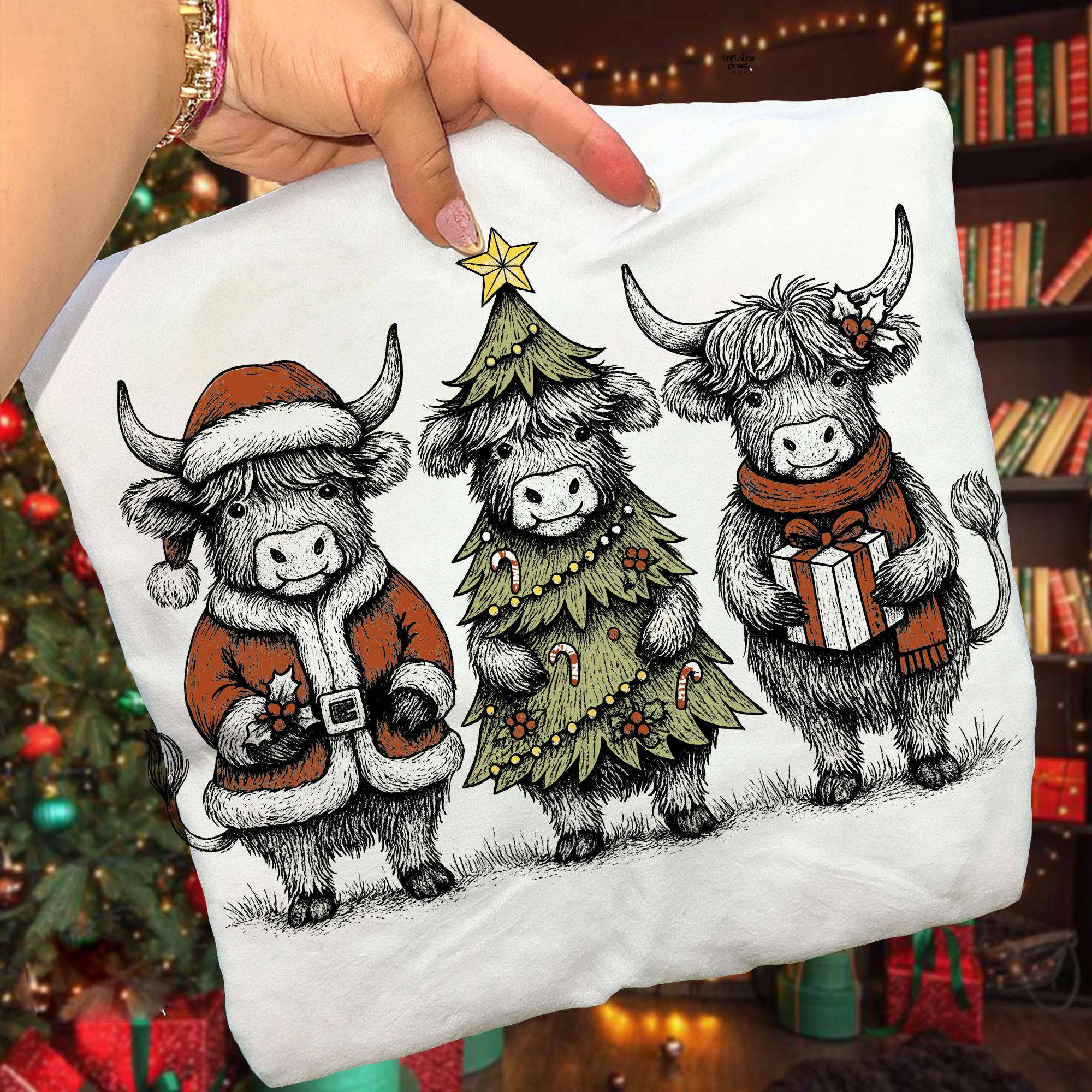 NVC Ecommerce LLC - Wholesale T-Shirt (Graphic) - Women's - Christmas Highland Cow Shirt, Santa Tree Gift Cow Sweater2