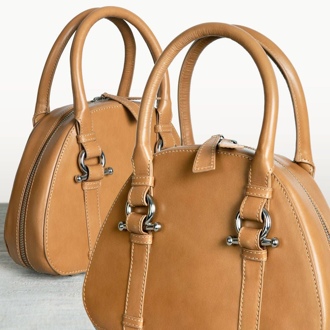 URBAN-EQUESTRIAN - Wholesale Top Handle Bag - Women's - Kella - Horse Bit Vanity Luxury Leather handbag in Caramel4
