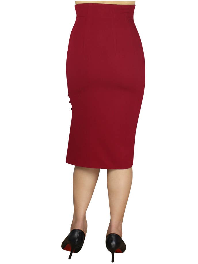 Falda recta talle alto con botones rojo mujer