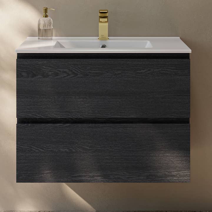 Liberte 30" Wall Vanity Cabinet Black Oak (No Top) for wholesale by Swiss Madison