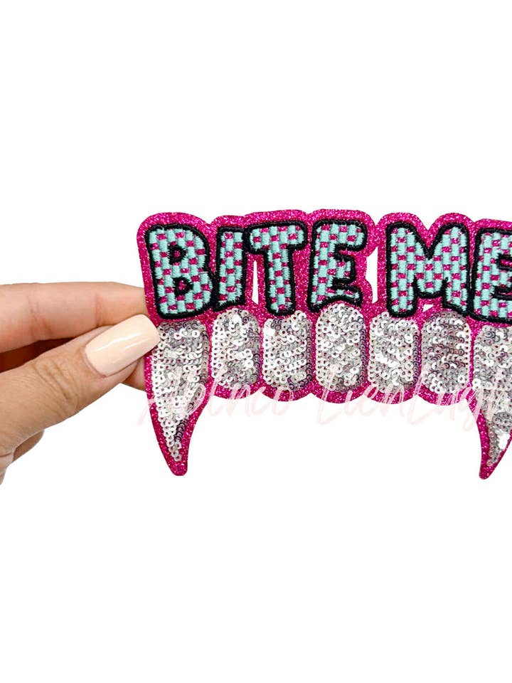 Bite Me Halloween Sequin Patch for wholesale by ABLNco
