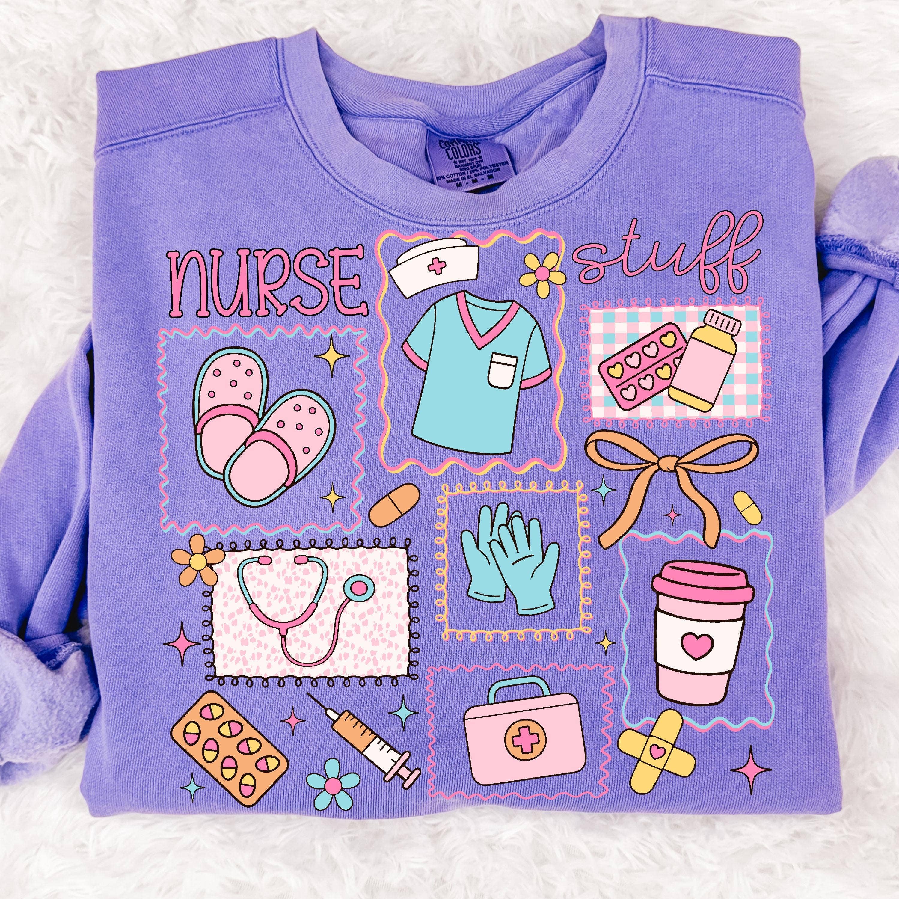 Glaime - Venta al por mayor Camiseta estampada - Unisex - Camiseta Preppy Nurse Comfort Colors, Sudadera de Cosas de Enfermería2