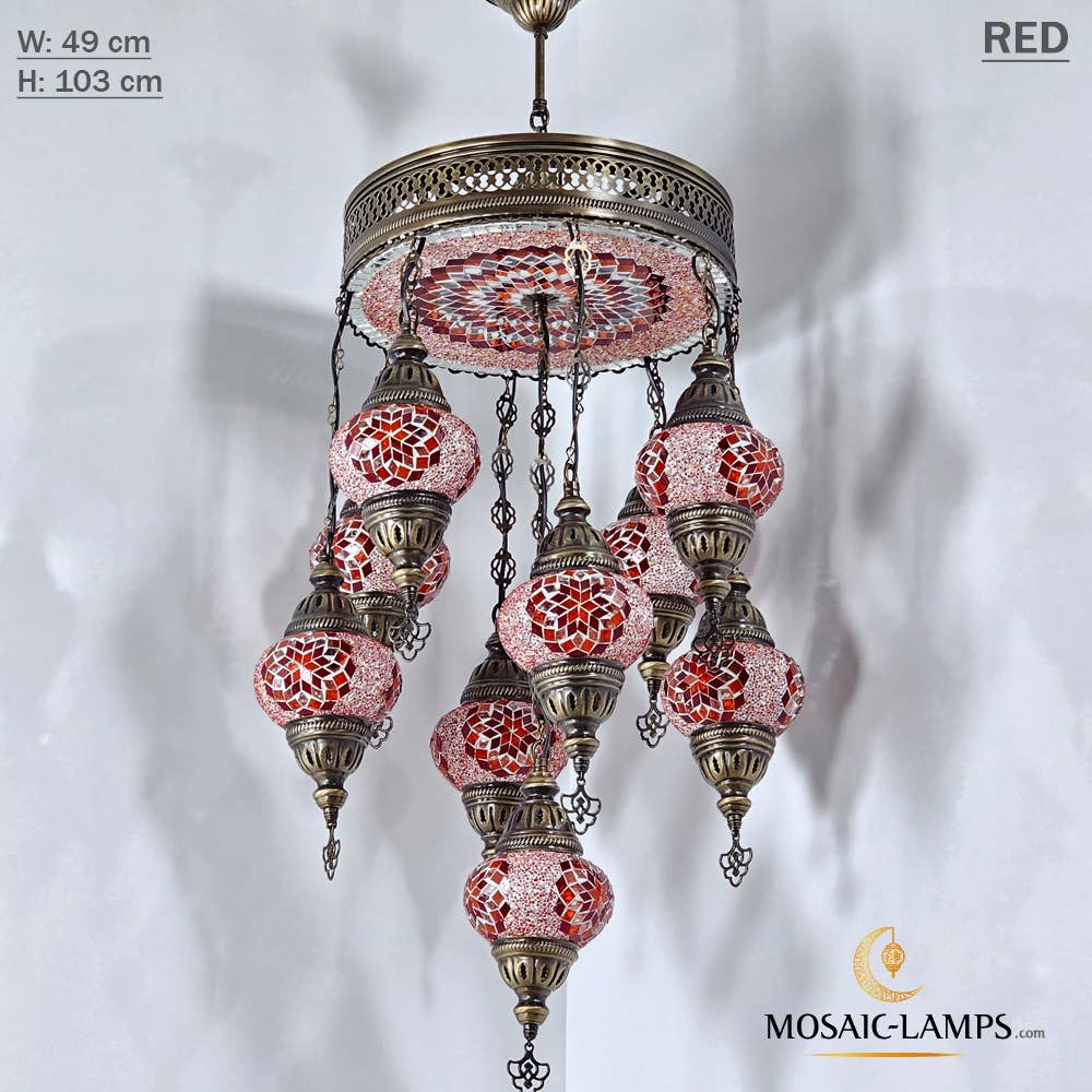 Mosaic Lamps – Großhandel Kronleuchter/Hängeleuchte – 9+1 türkische Kronleuchter mit gemischtem Globusmosaik, gemischte Siedlung25