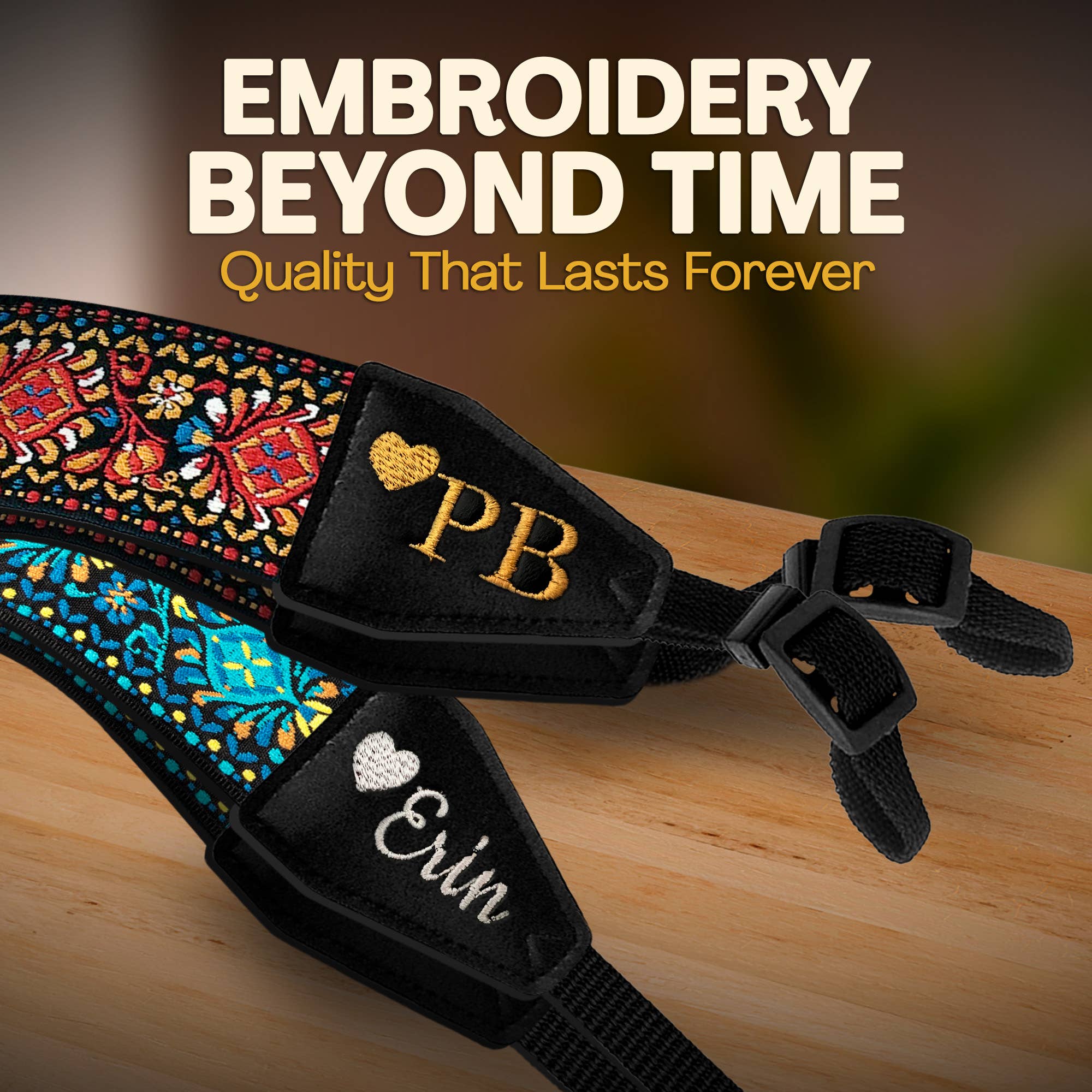 Gradzo - Wholesale Camera Strap - Custom Embroidery with Name Camera Strap- Black Silver 3