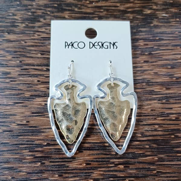 Paco Designs - Wholesale Dangle Earrings - Hammered Two Tone Arrowhead Earrings0