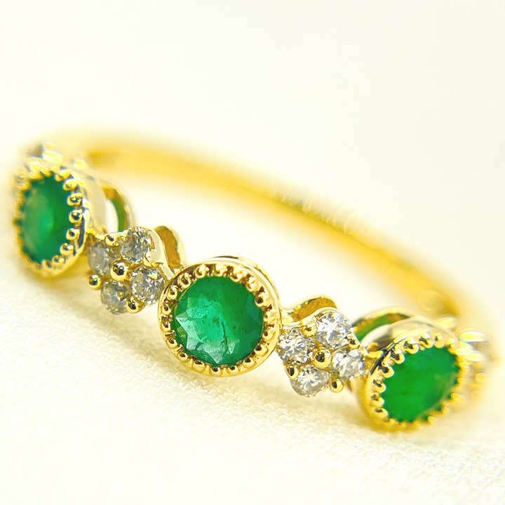 Yellow 14K Solid Gold Diamond and Emerald Ring. RAC01373EM for wholesale on Faire