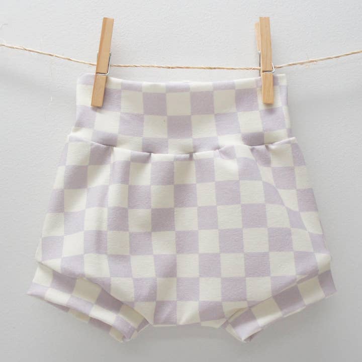 Pantalones cortos de algodón y elastano para bebés/niños pequeños, morados a cuadros para venta al por mayor de Willbirdbaby