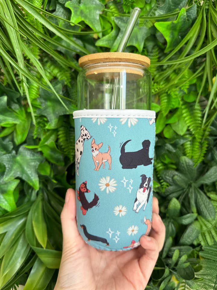 All the Dogs Iced Coffee Sleeve, dogs drink sleeve for wholesale by Ellie and Nala Design Co.