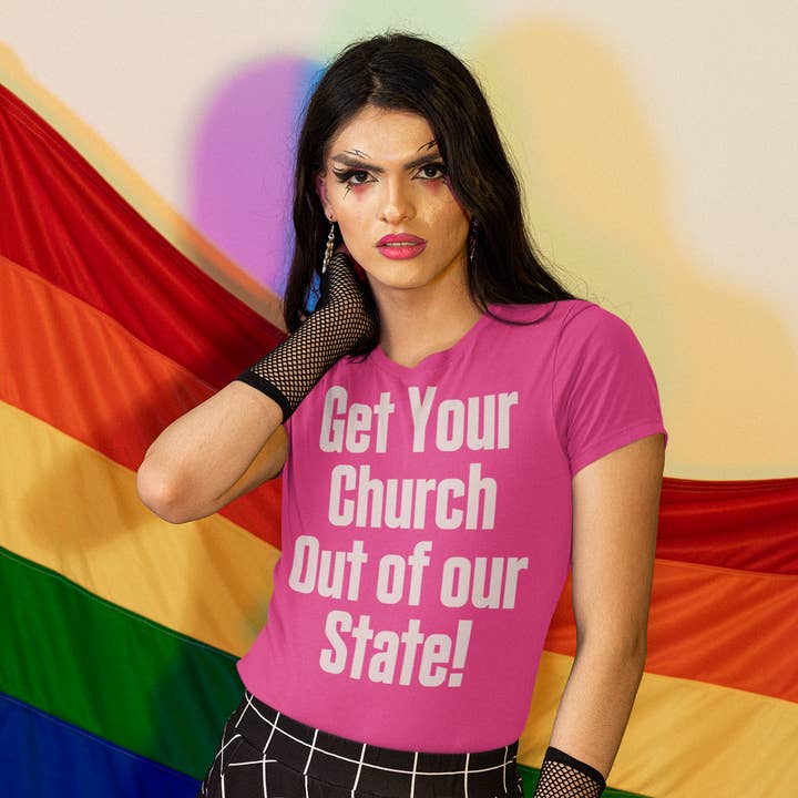 Camiseta feminina relaxada Get Your Church Out Of Our State por atacado de LimenDime Market