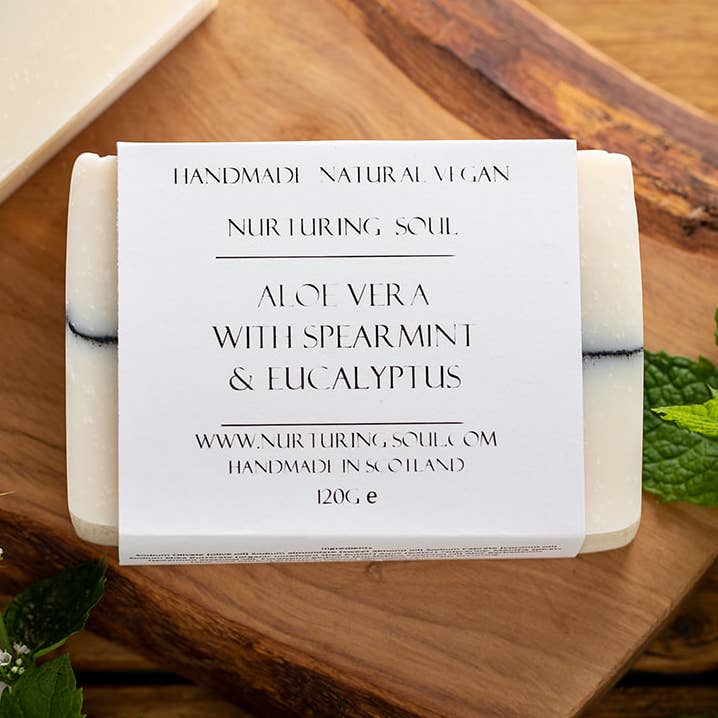 Aloe vera with spearmint and eucalyptus natural vegan soap for wholesale by Nurturing Soul