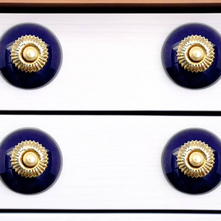 HomeRoots - Wholesale Knob/pull - Set of Six Cobalt And Gold Ceramic Drawer Pull Knobs1