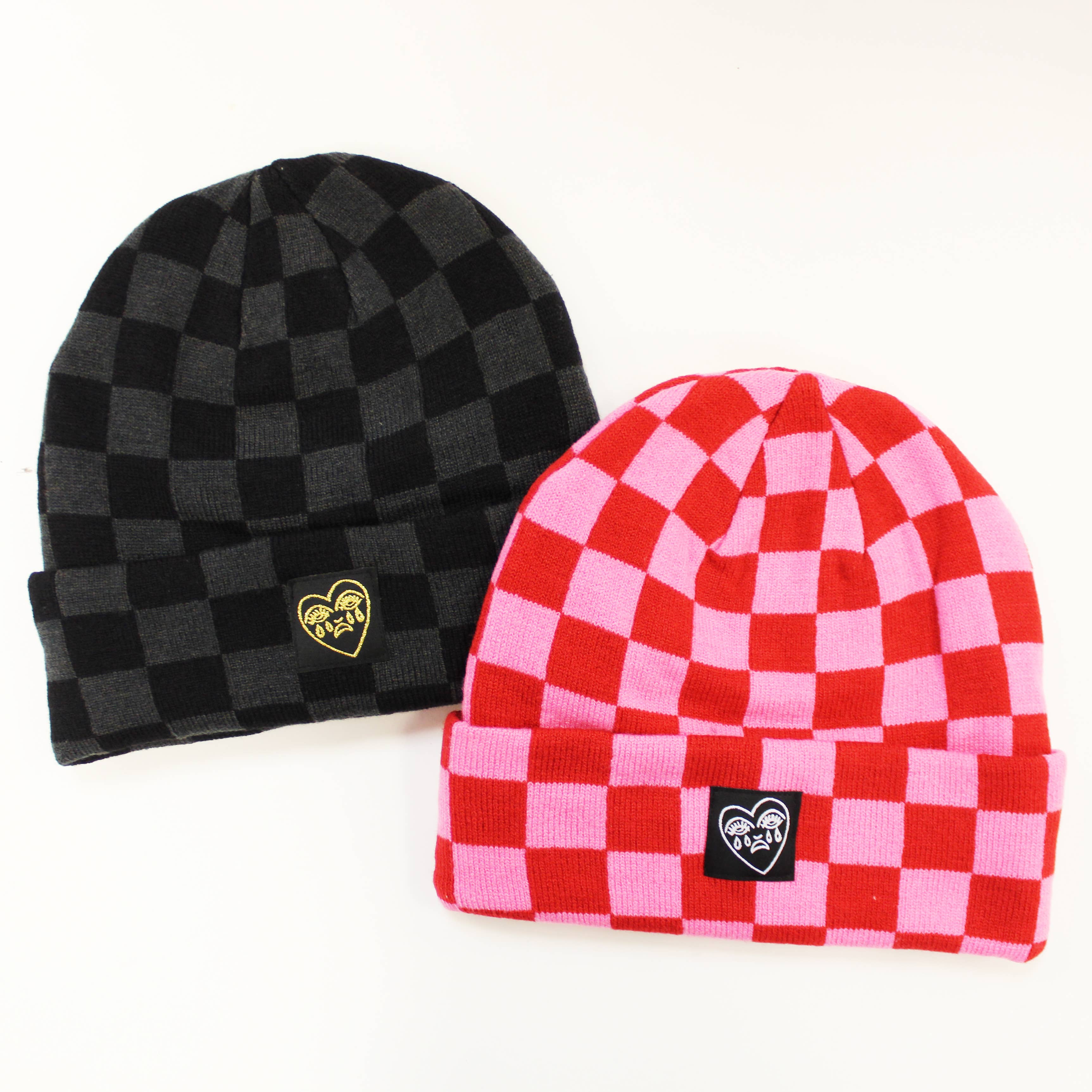 Cousins Collective – wholesale Beanie – Unisex – Crying Heart Checkerboard Beanie Hat2
