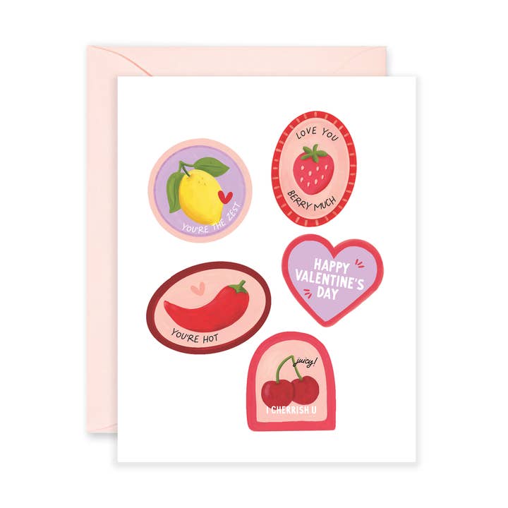Valentine's Day Produce Stickers Greeting Card for wholesale by Isabella MG