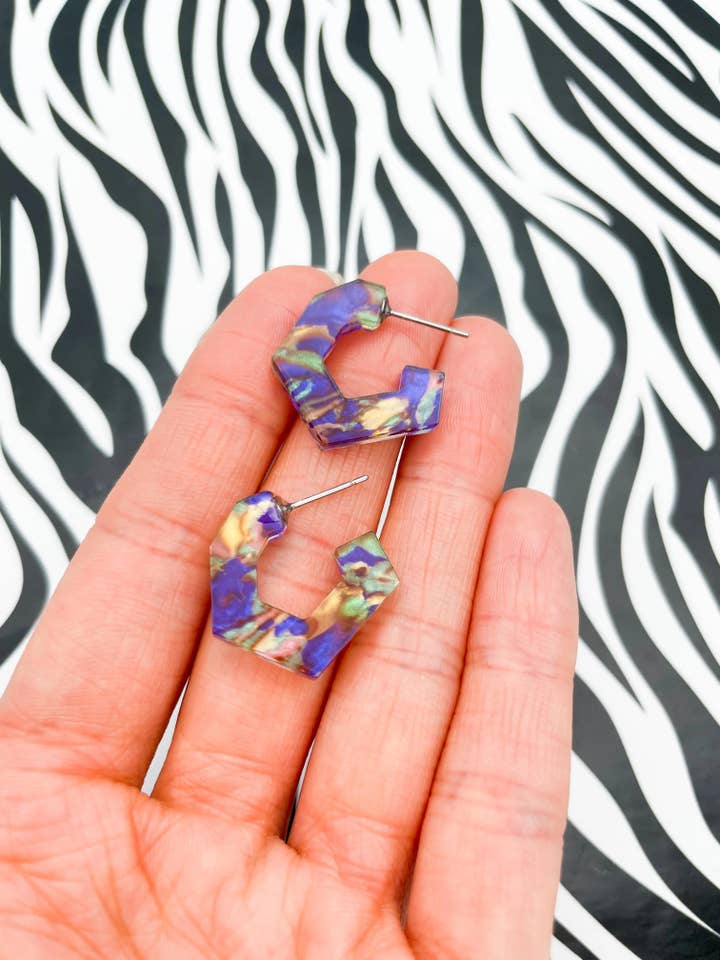 Jungle Ink Marble Acrylic Geometric Hoops for wholesale by Sapphire Frills Ltd