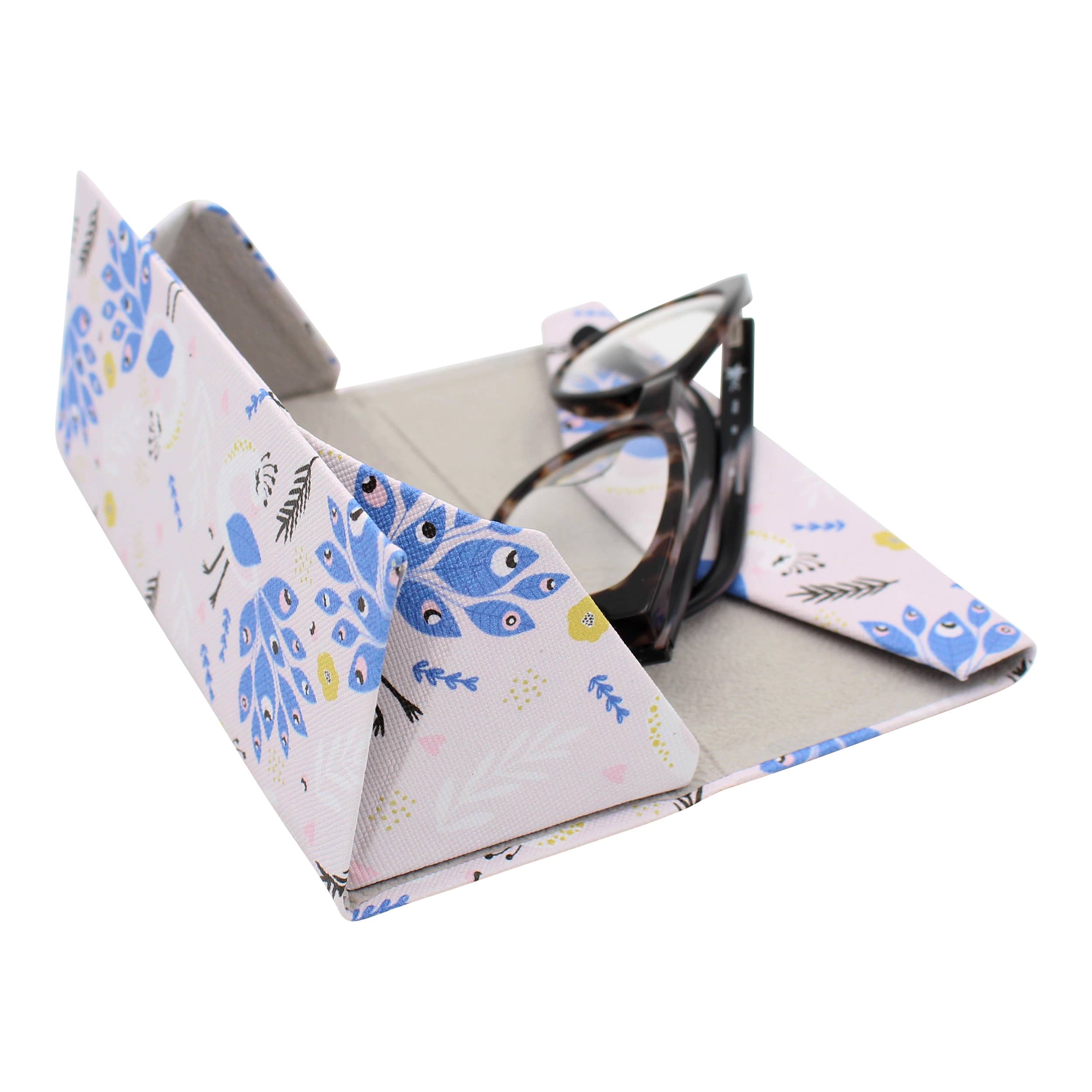 Real Sic - Vendita all'ingrosso Custodia/supporto per occhiali - Unisex - Custodia rigida magnetica pieghevole per occhiali in ecopelle - pavone3