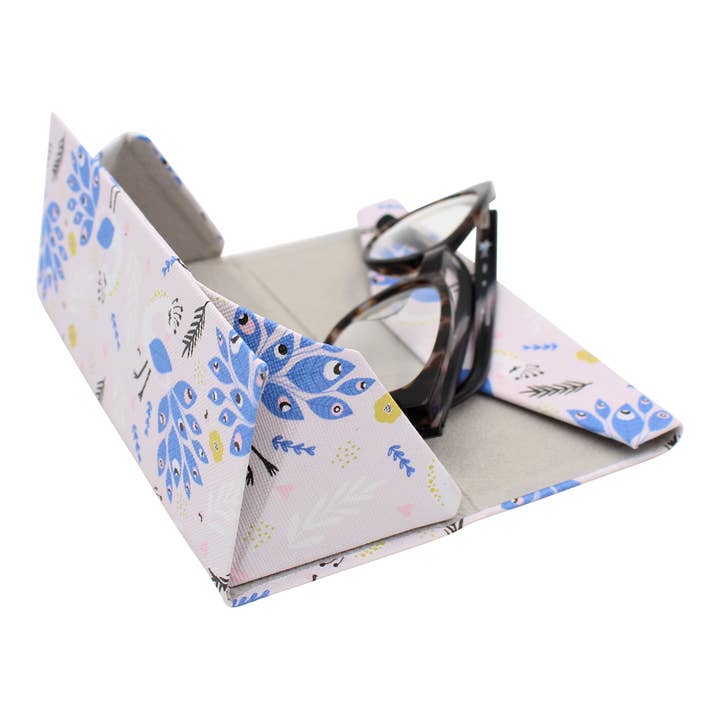 Real Sic - Vendita all'ingrosso Custodia/supporto per occhiali - Unisex - Custodia rigida magnetica pieghevole per occhiali in ecopelle - pavone3