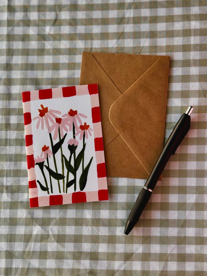 Pink Daisies lykønskningskort for engroshandel hos Itzy Bitzy Art Shop