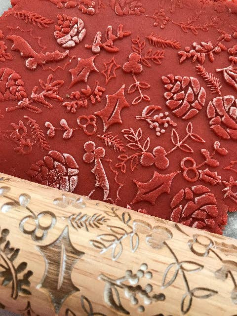 Sweet Rolling Pins - Wholesale Rolling pin - Christmas Pinecones & Mistletoe Embossed Rolling Pin1