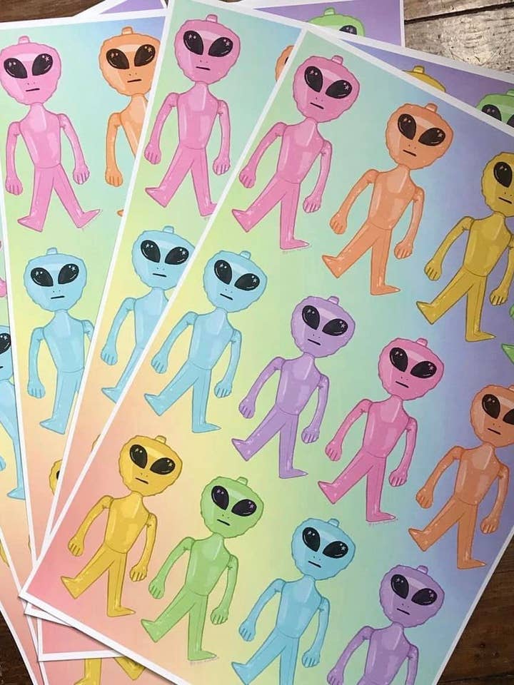Rainbow Carnival Aliens 11x17" art poster print for wholesale by Spring Fox Studios