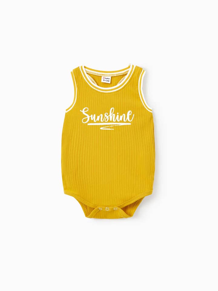 TenderYellow Baby Girl Yellow Sunshine Theme Ribbed Onesies for wholesale on Faire0