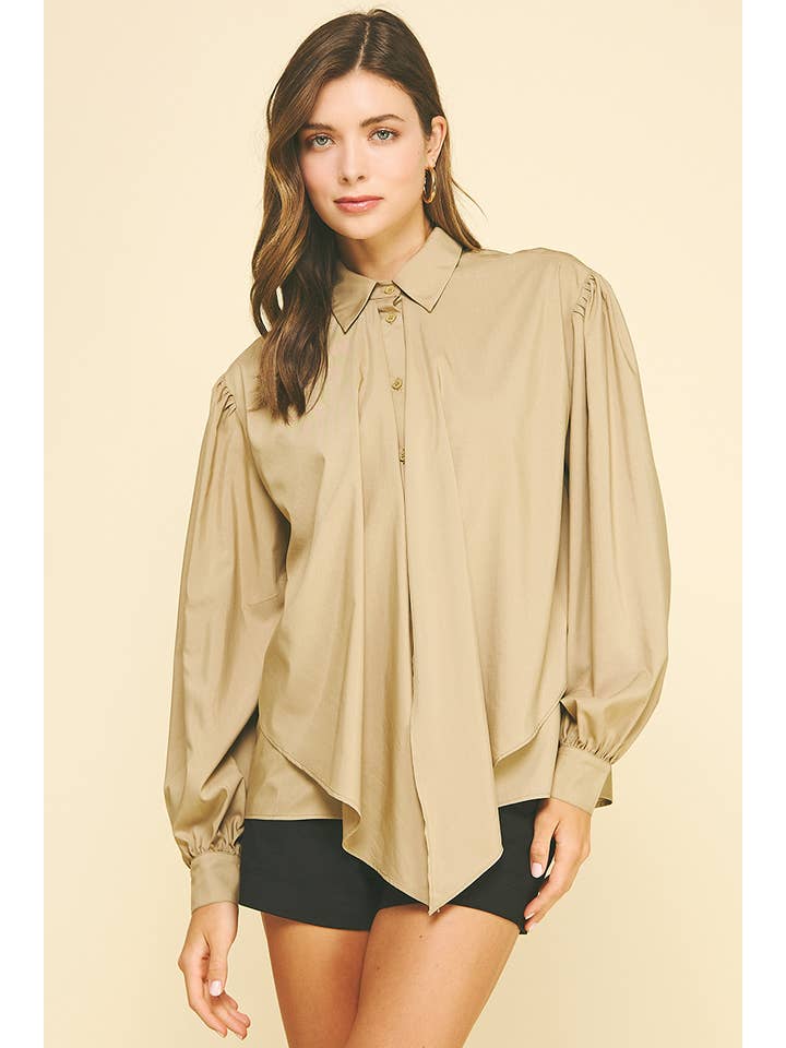 PINCH - Wholesale Button Down Shirt - Women's - FRONT TIE DETAILED BUTTON DOWN SHIRT - 6524T3