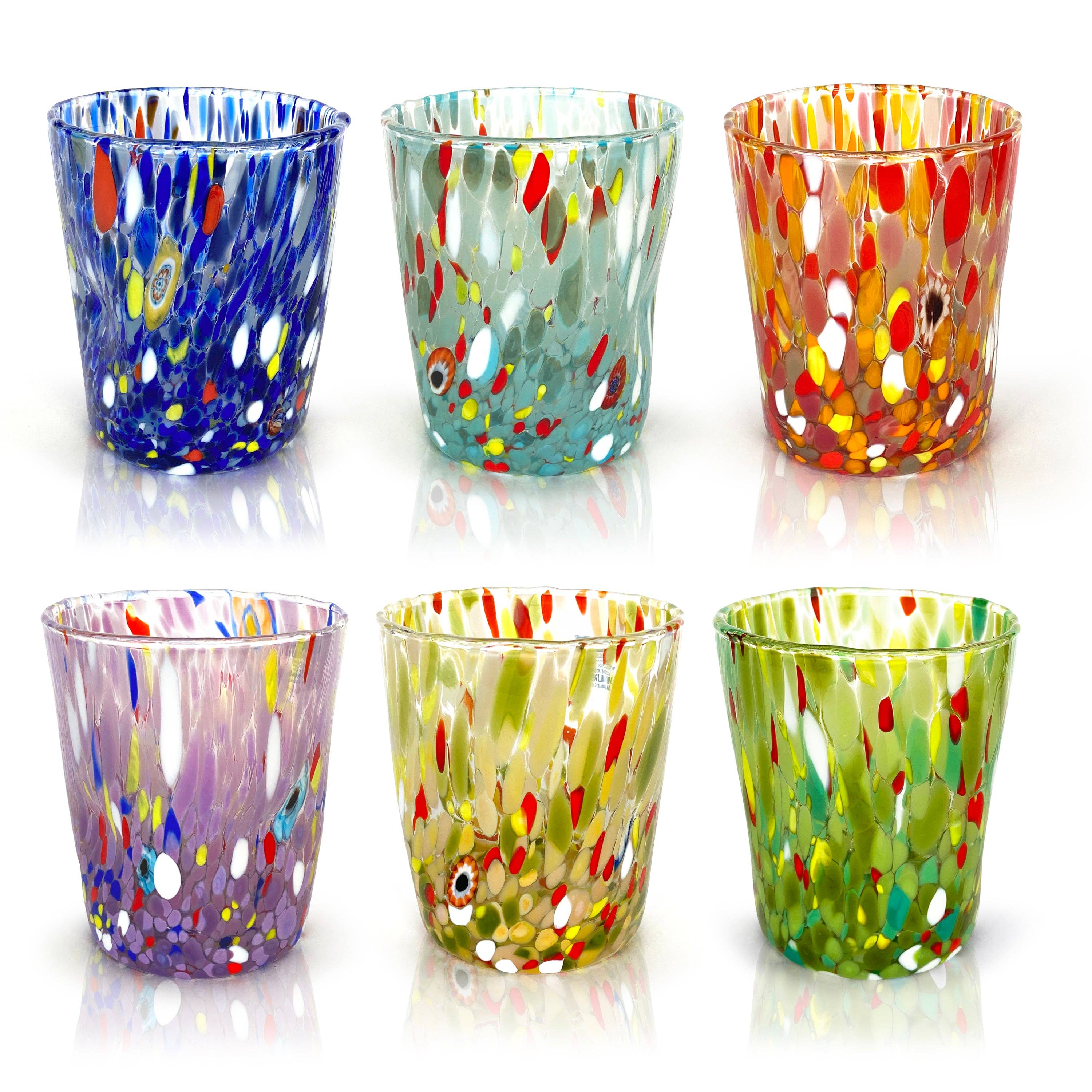 Mazzega Art & Design - Vente Verre/tasse - Verres Gobelets Colombina 350 ml en verre soufflé à la main avec murrine Murano - Les couleurs de Murano0