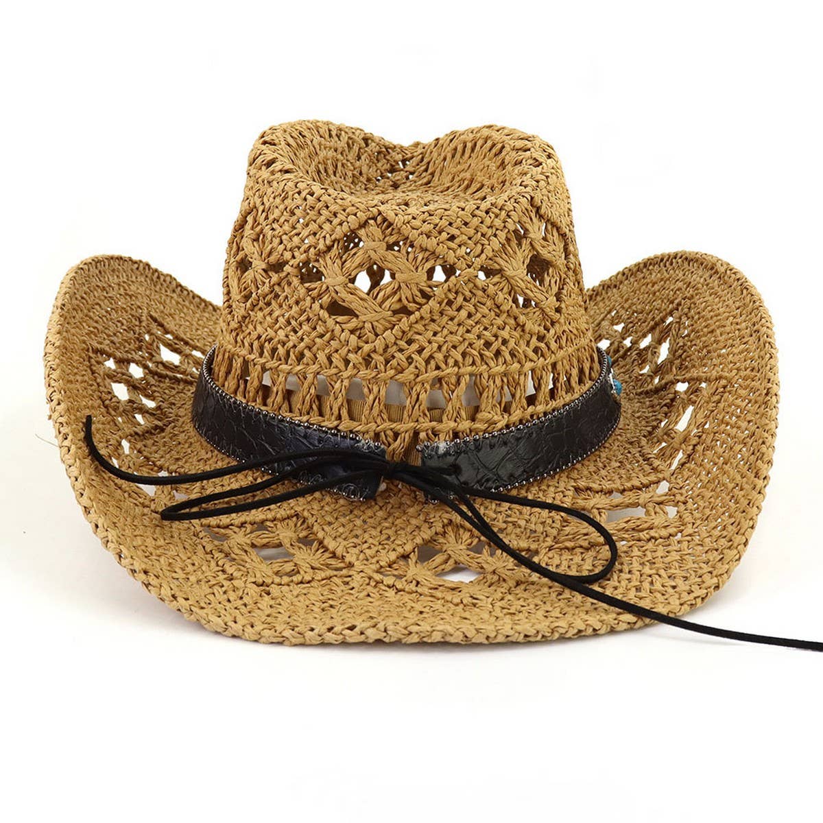 ACCITY - Wholesale Cowboy Hat - Women's - Cowboy Straw Hat with Turquoise Belt Decor_CWAH12522