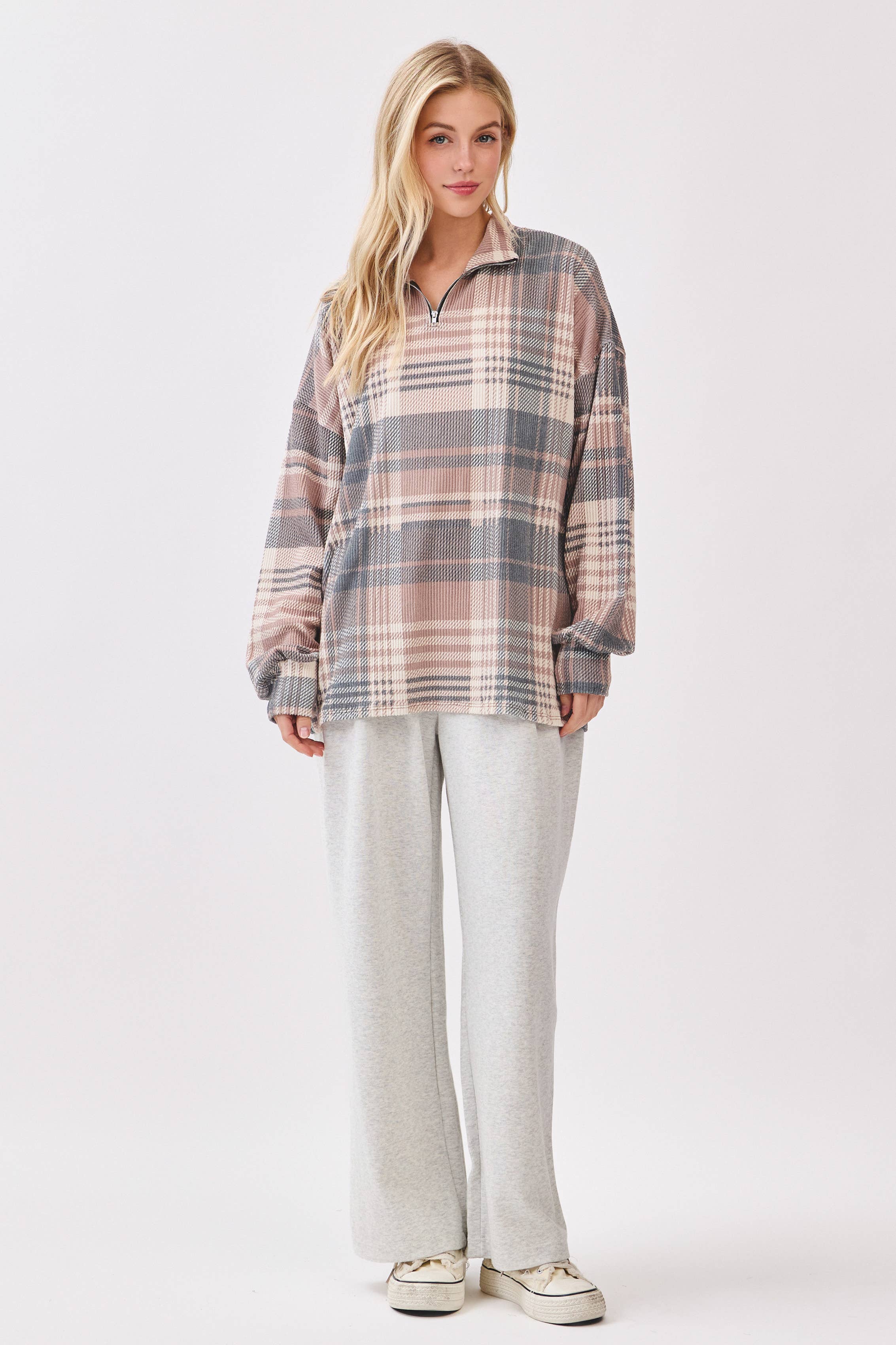 As shown TL2091 Plaid Quarter-Zip Pullover  for wholesale on Faire5