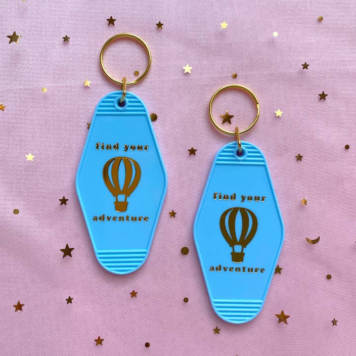 Find Your Adventure Hot Air Balloon Retro Motel Keychain for wholesale by Loveli Atelier