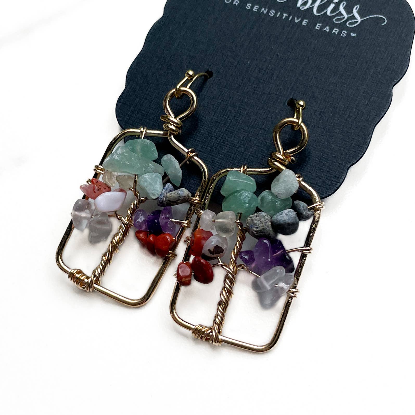 Dixie Bliss - Wholesale Dangle Earrings - Deep Roots in Patchwork Stones1
