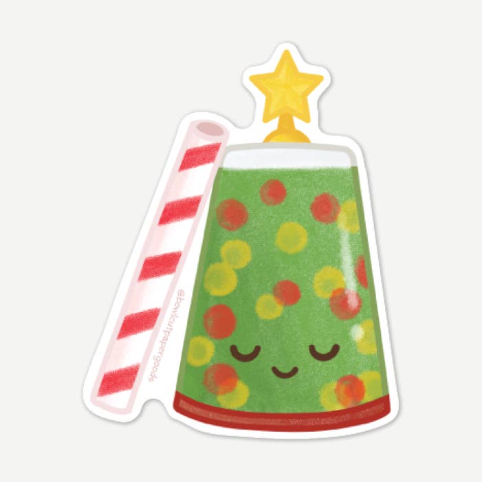 Matcha Bubble Tea klistermærke for engroshandel hos Bowl Cut Paper Goods