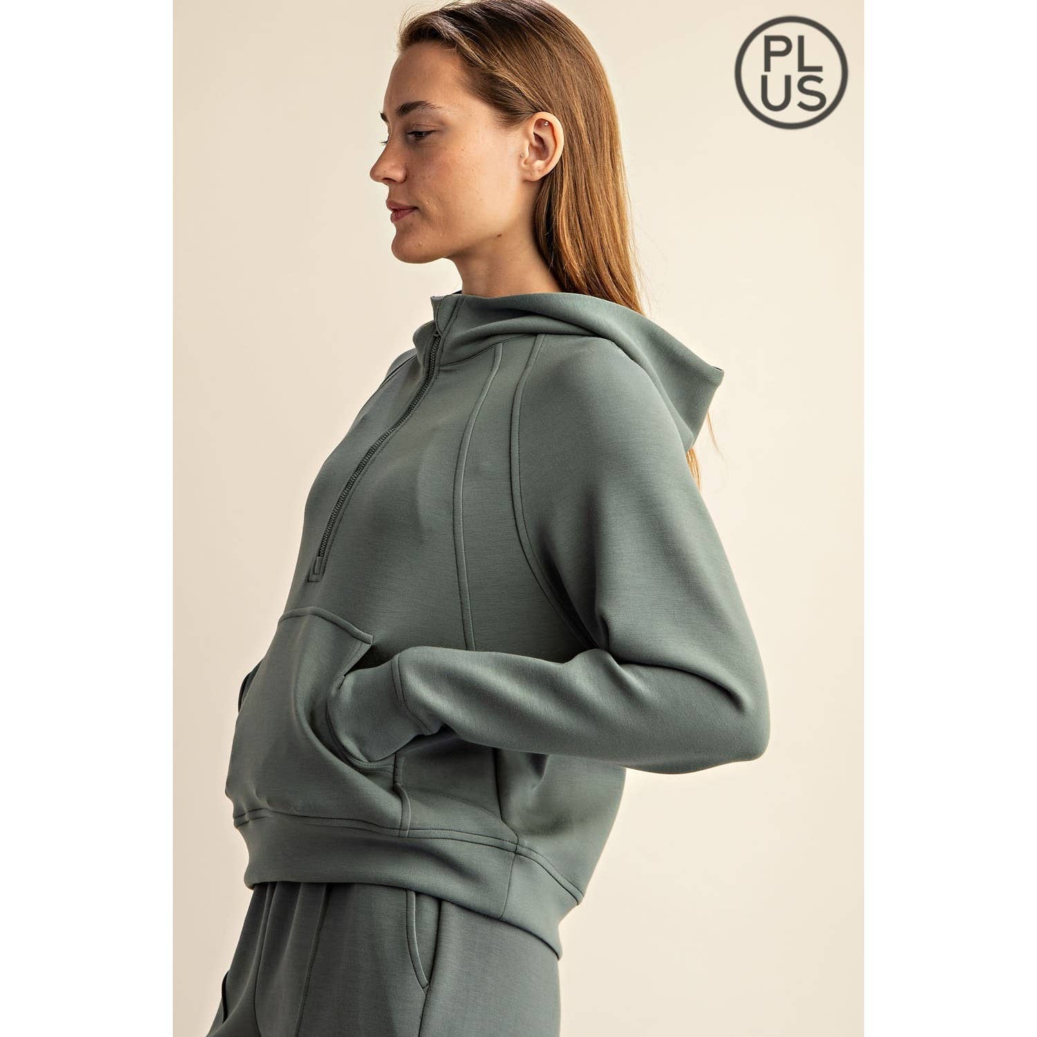 Rae Mode - Vente Veste de sport – femme - VESTE À CAPUCHE QUART DE ZIP EN SCUBA MODAL GRANDE TAILLE37