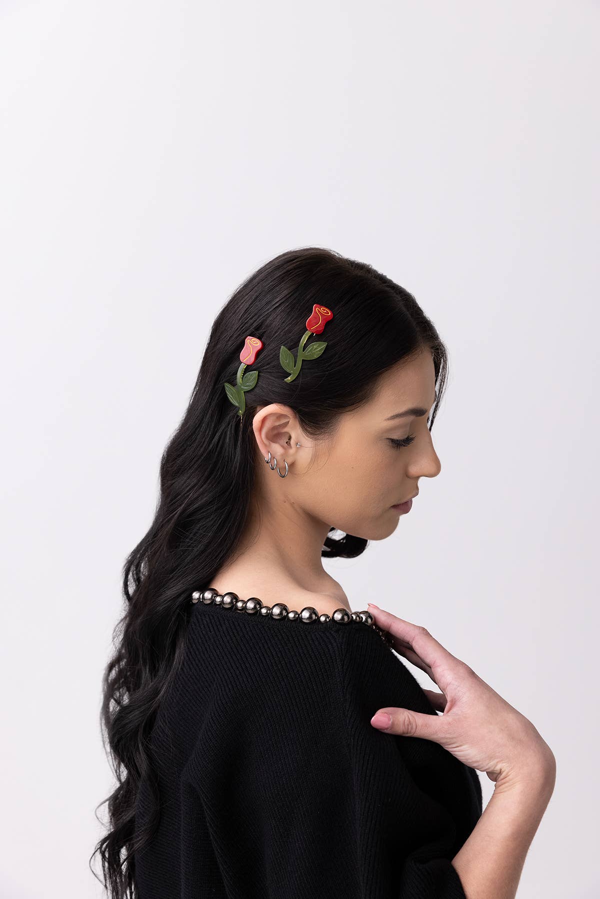 WINONA IRENE - Vente Barrette – femme - Ensemble de barrettes à cheveux en acétate Red Rose1