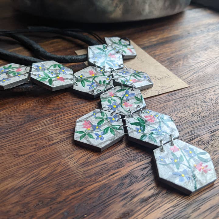 Clematis necklace, large floral statement necklace for wholesale by With Clay & Paint