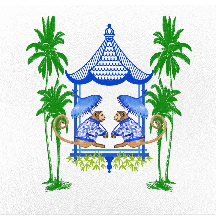 GB6632-Chic Aap met Palmen Blauwe en Groene Glazen Snijplank voor wholesale door Marye-Kelley