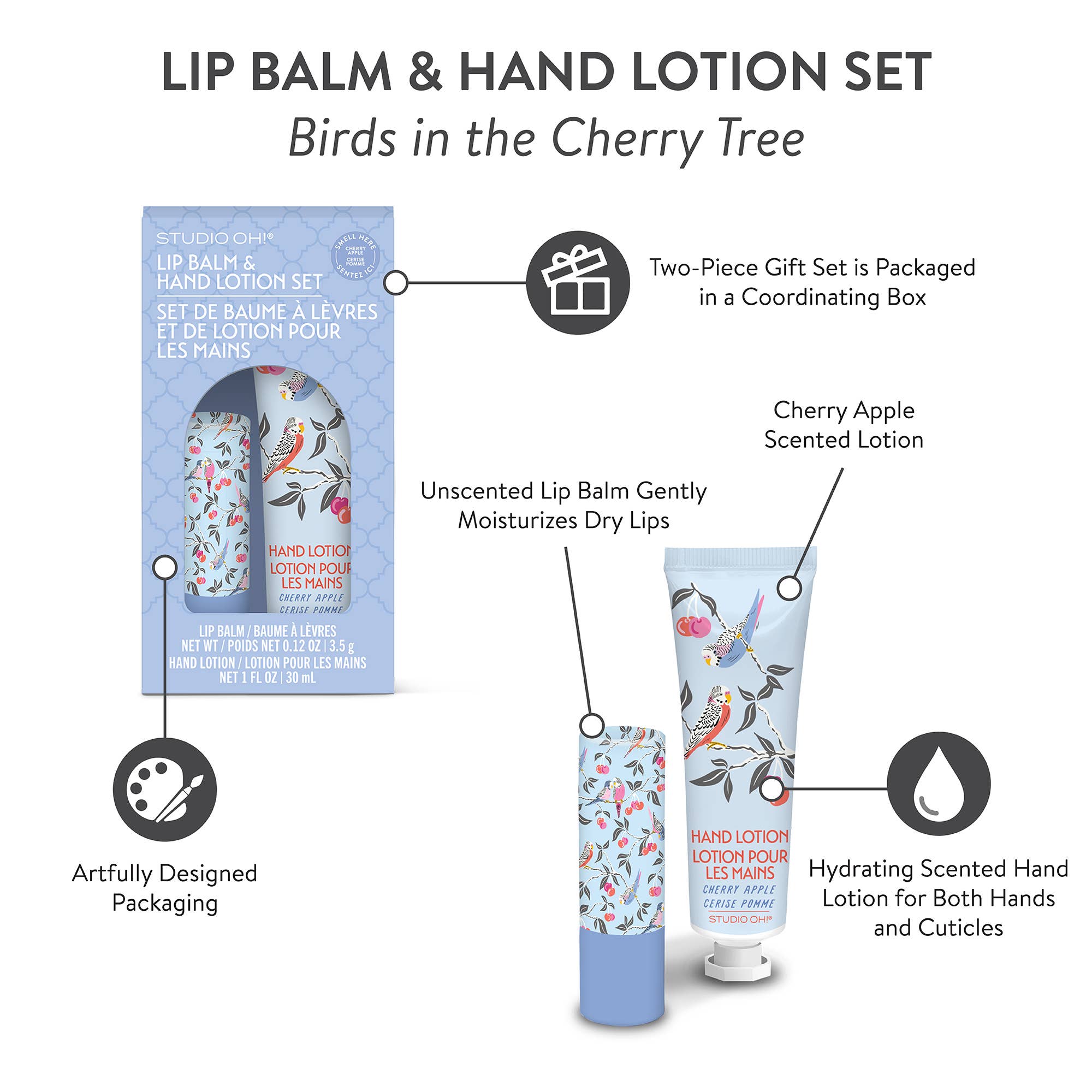 Studio Oh! - Wholesale Lip Balm Set - Birds in the Cherry Tree Lip Balm & Hand Lotion Set5