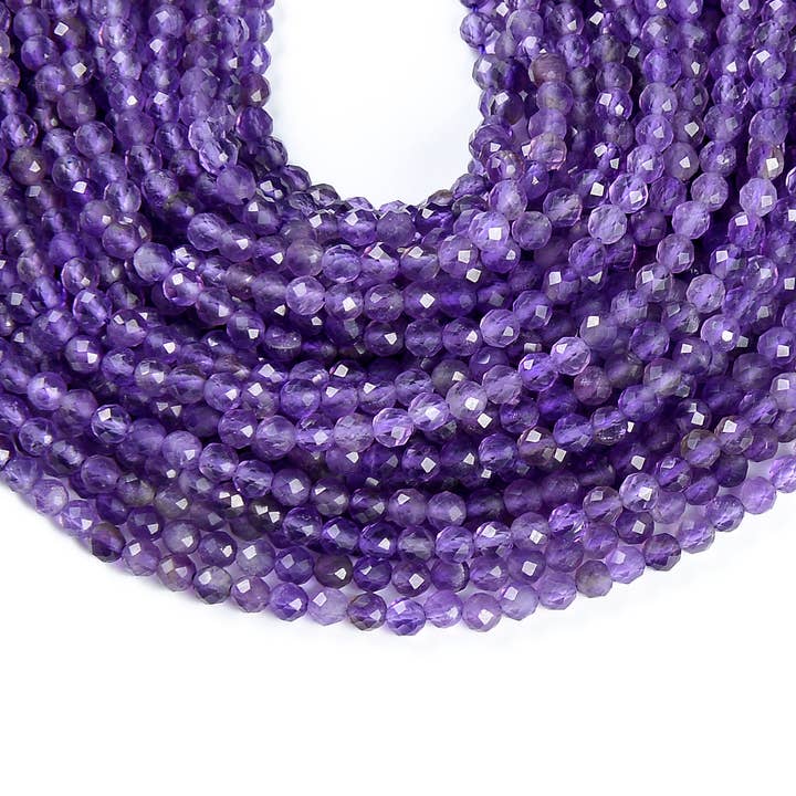 Beads Creation - Wholesale Beads - Amethyst Faceted Round Genuine Natural Beads 4mm PRP515