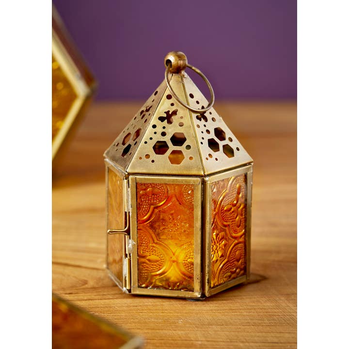 Namaste - Wholesale Lantern - Mini Hexagon Bee Lantern - Yellow
