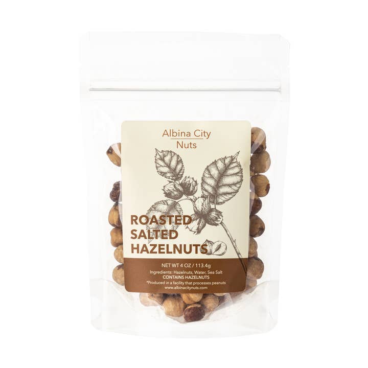 Roasted Salted Hazelnuts - 4oz Bag for wholesale by Albina City Nuts