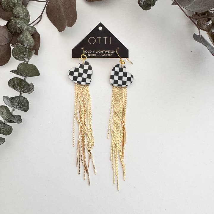 18K Gold Heart Fringe earring: Checkerboard for wholesale by OTTI