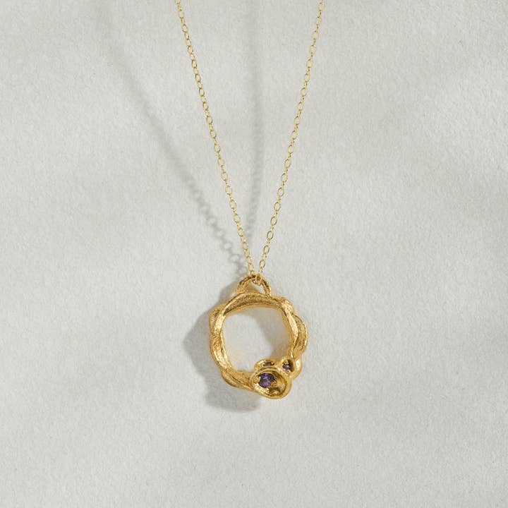 Amethyst Gold Circle Necklace (Large) for wholesale by Claire Hill Designs