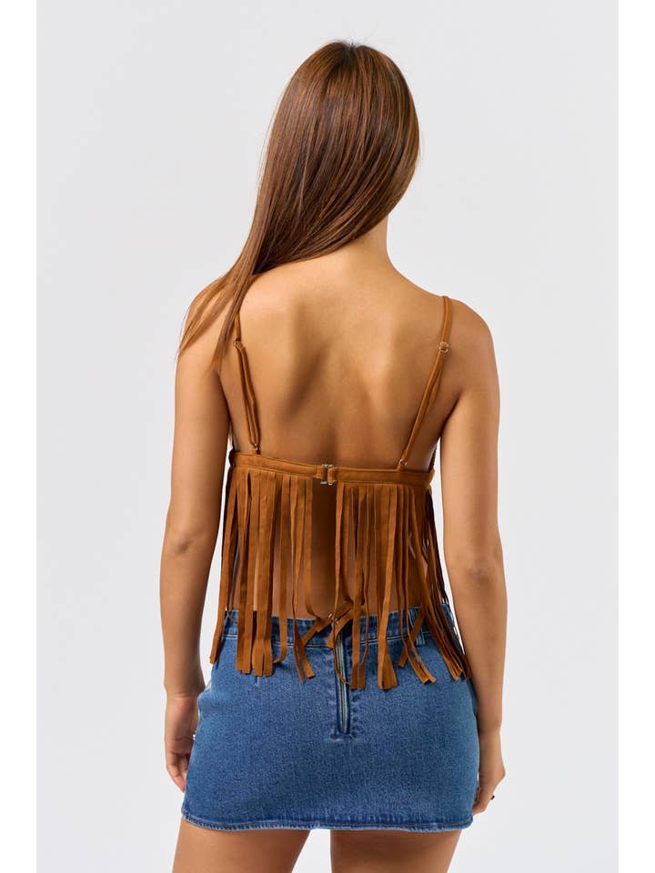 LT BROWN IBT34729 Suede Fringe Tank Top for wholesale on Faire3